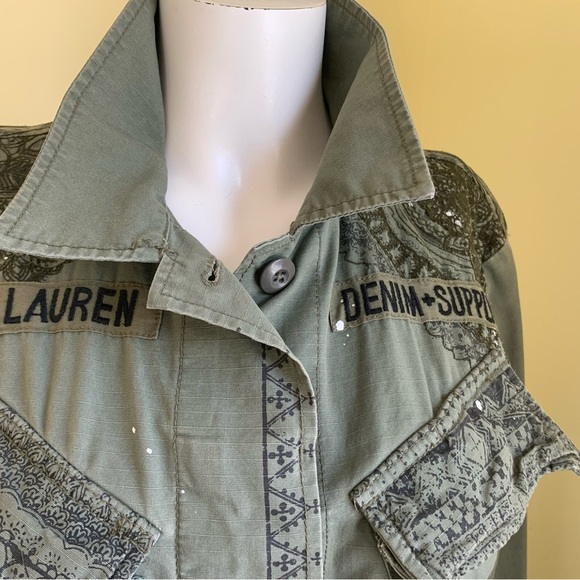 Ralph Lauren goblincore army green khaki cargo blazer collared jacket print S - Picture 2 of 5